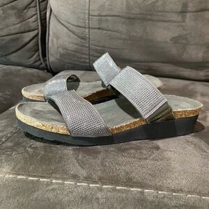 Naot Bianca Slide Metallic Grey Rhinestone Double Strap Sandals W's EU 39 US 8